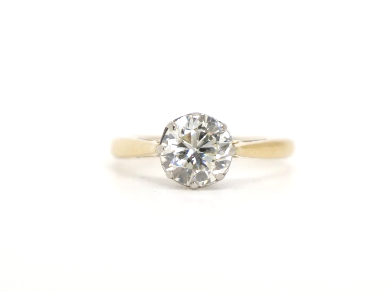 vintage 18ct gold and platinum diamond solitaire ring, round brilliant cut