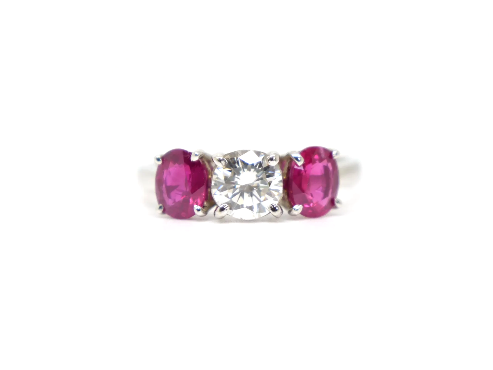 18ct gold ruby and diamond trilogy ring