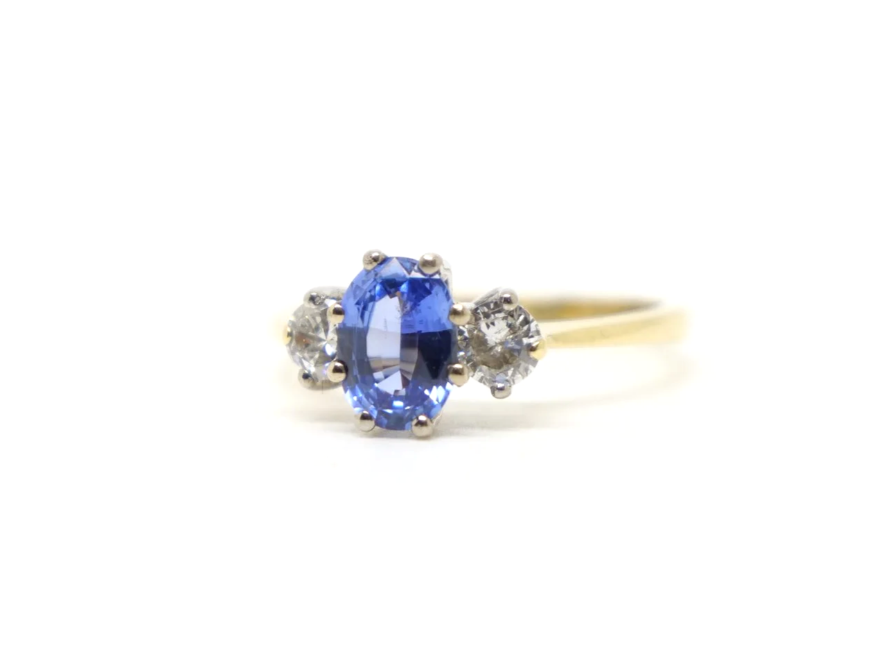 vintage 18ct gold sapphire and diamond three-stone ring