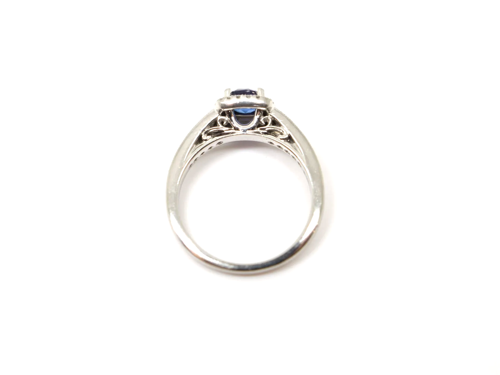 platinum sapphire and diamond halo ring vintage design