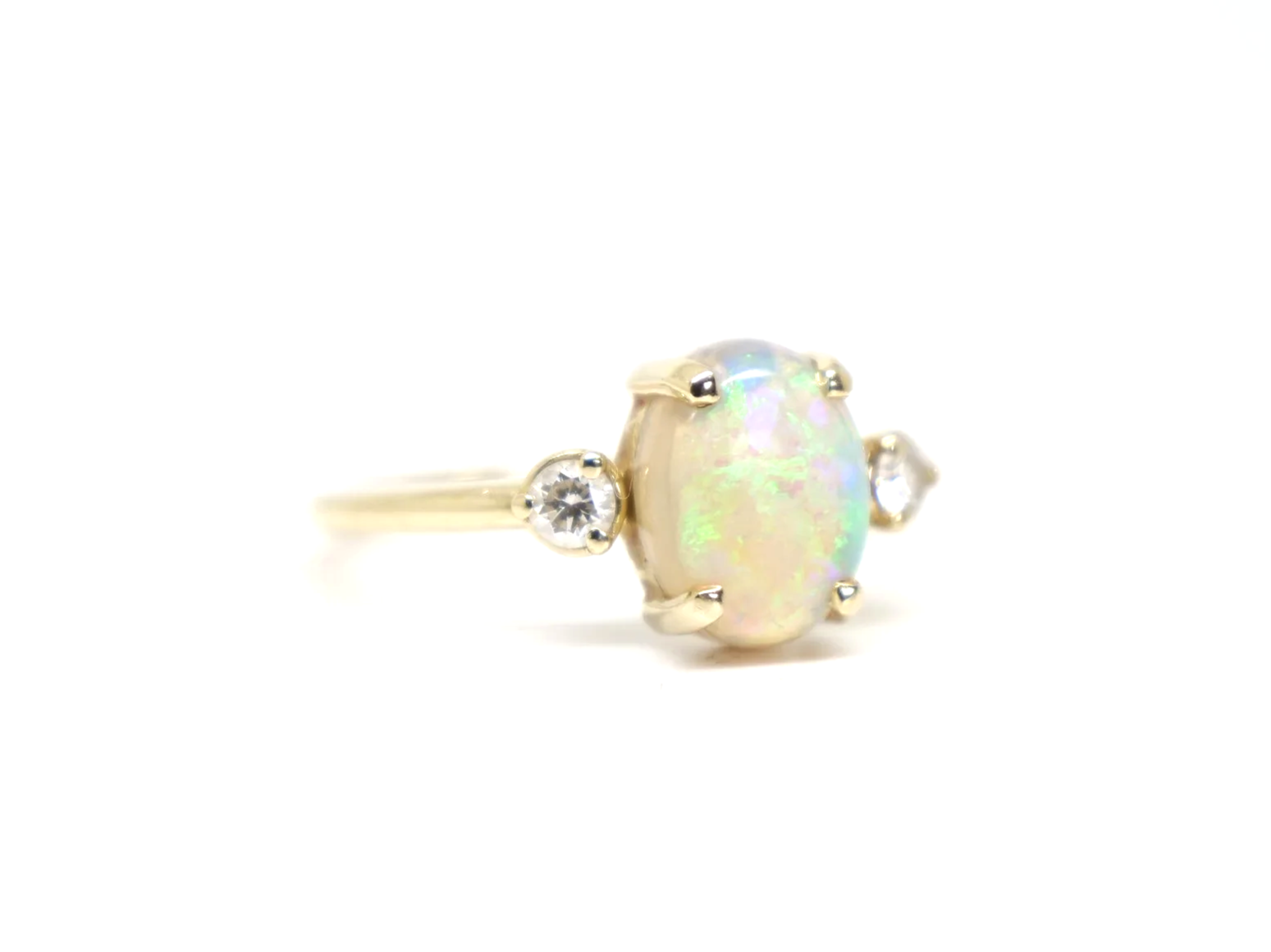 14ct yellow gold opal and diamond trilogy ring