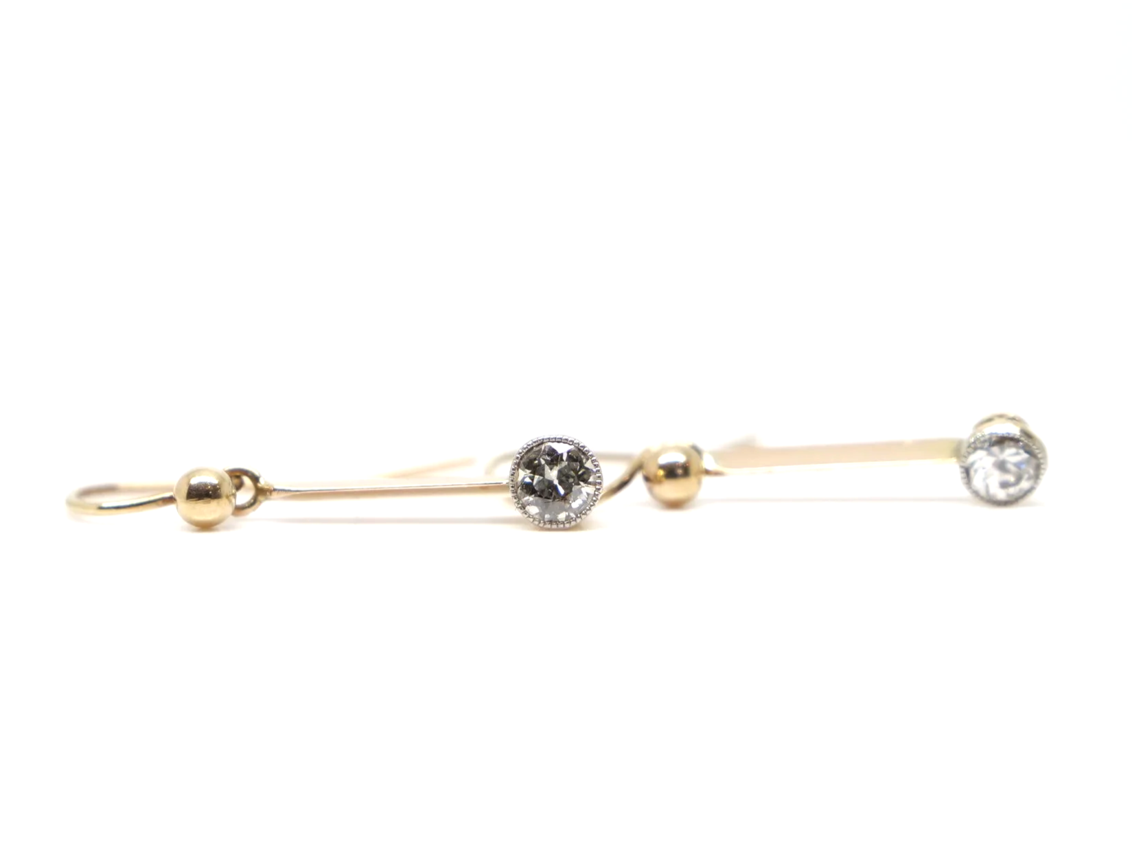 A pair of vintage 15ct gold diamond drop earrings