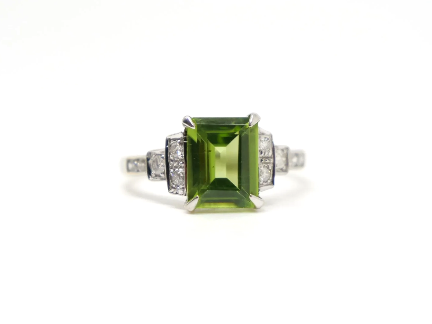 9ct gold peridot and diamond Art Deco style ring
