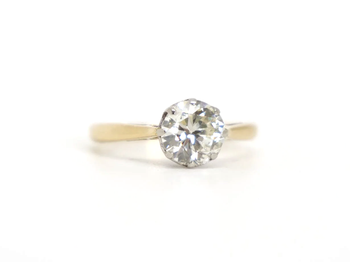 vintage 18ct gold and platinum diamond solitaire ring, round brilliant cut