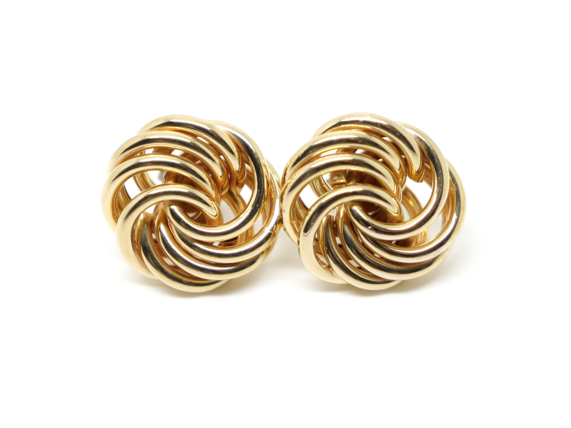 Large vintage 9ct gold swirl design earrings, with posts an 9ct gold butterfly backs.