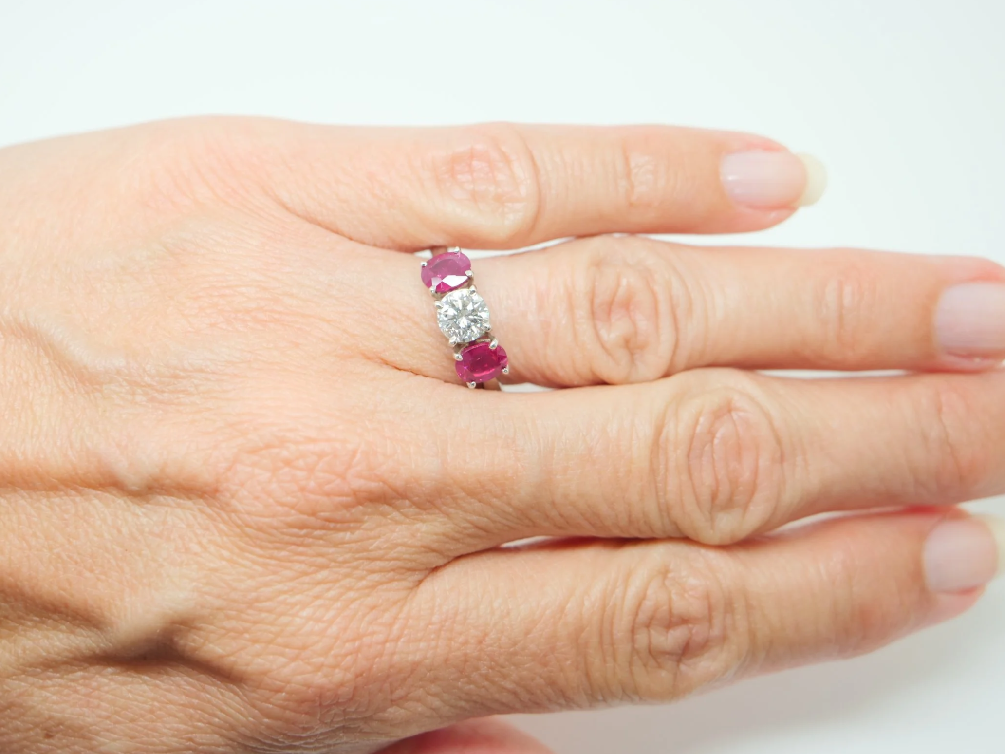 18ct gold ruby and diamond trilogy ring