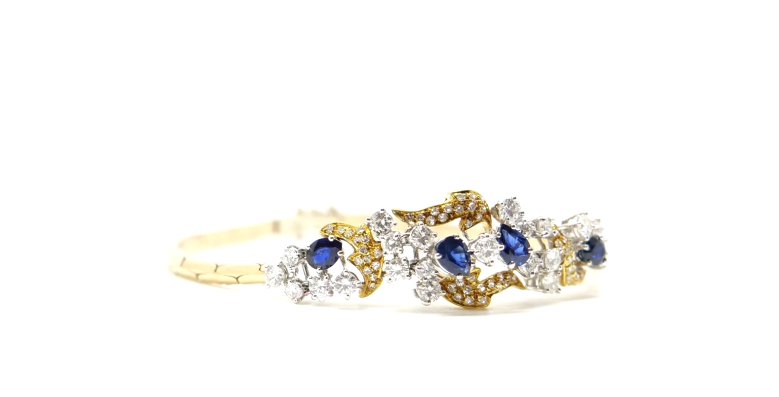 Super vintage 18ct gold sapphire and diamond bracelet, set with gorgeous pear cut sapphires and 2ct brilliant cut diamonds.