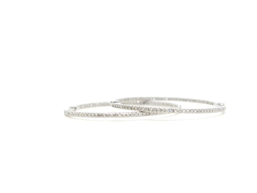 9ct white gold diamond hoop earrings, elongated design, 0.75ct diamonds