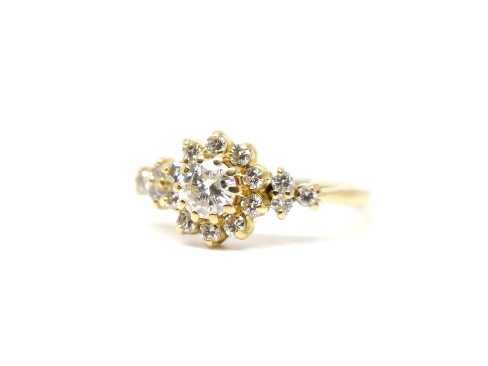 vintage 18ct yellow gold diamond cluster ring 1ct diamonds in snowflake design
