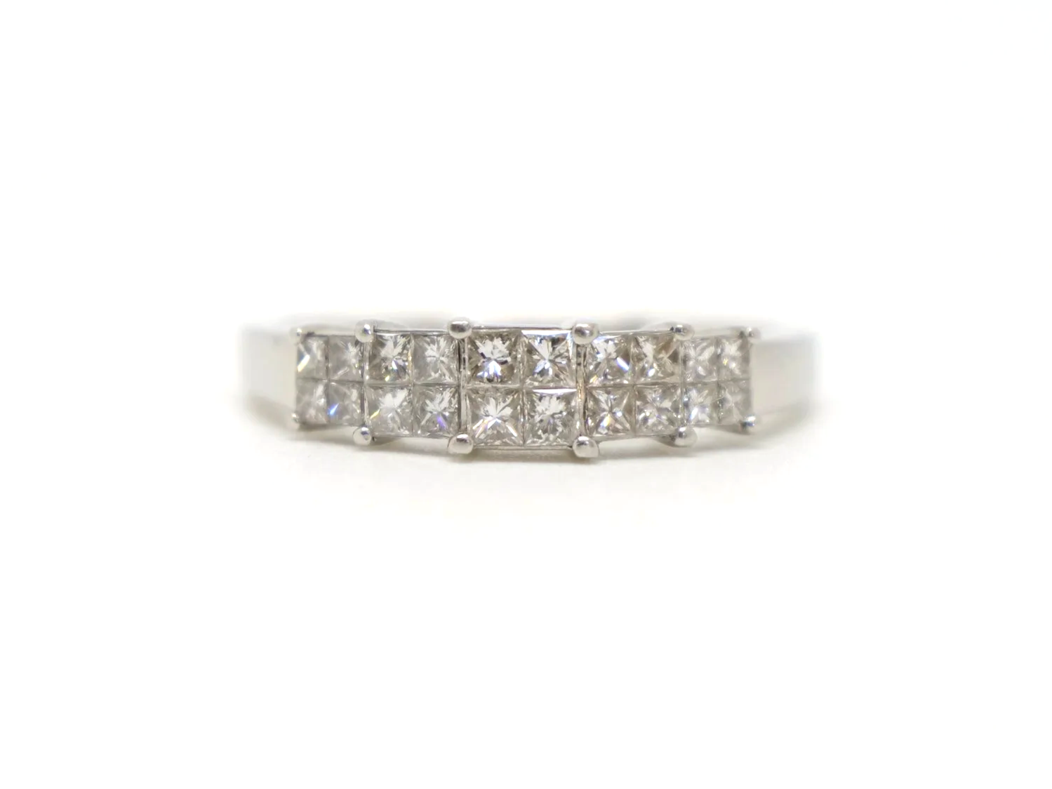 platinum double row princess cut diamond cluster ring