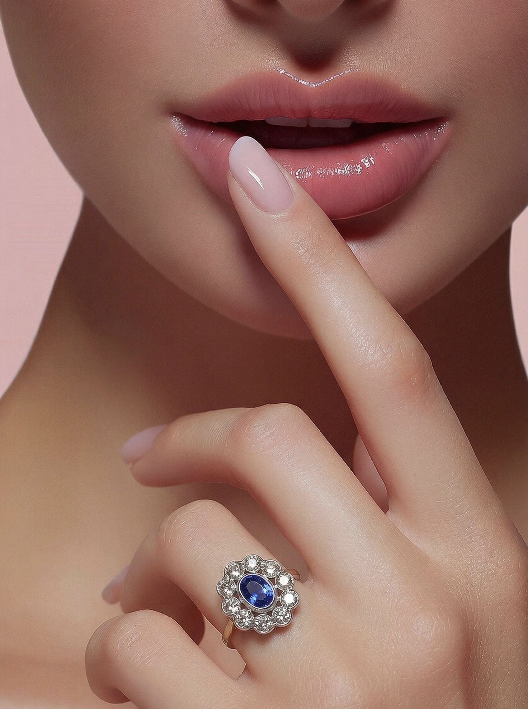 Gorgeous 18ct gold sapphire and diamond cluster ring, set with a lovely blue approximately 0.75ct oval cut emerald surrounded by brilliant cut diamonds.