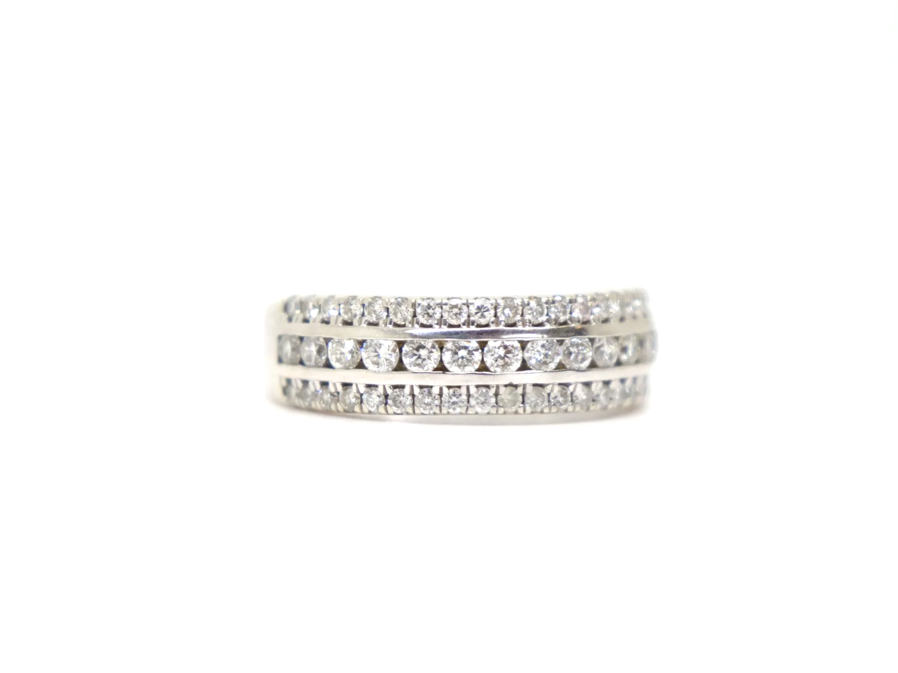 9ct white gold triple row diamond half eternity ring