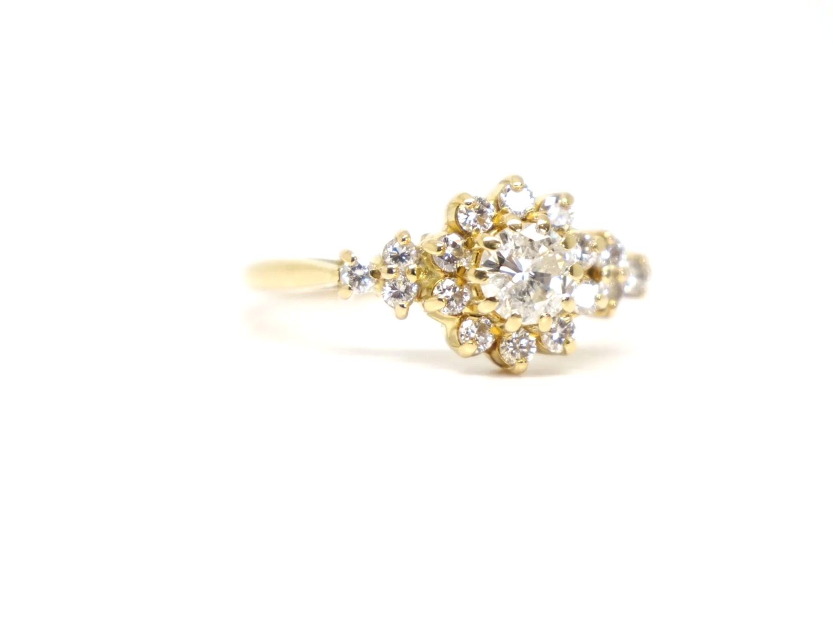 vintage 18ct yellow gold diamond cluster ring 1ct diamonds in snowflake design
