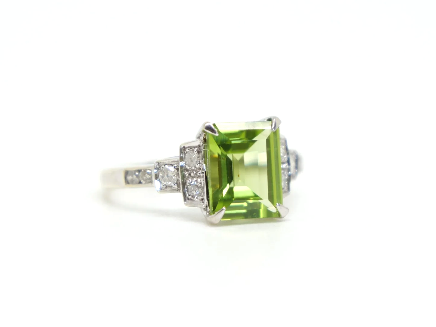 9ct gold peridot and diamond Art Deco style ring