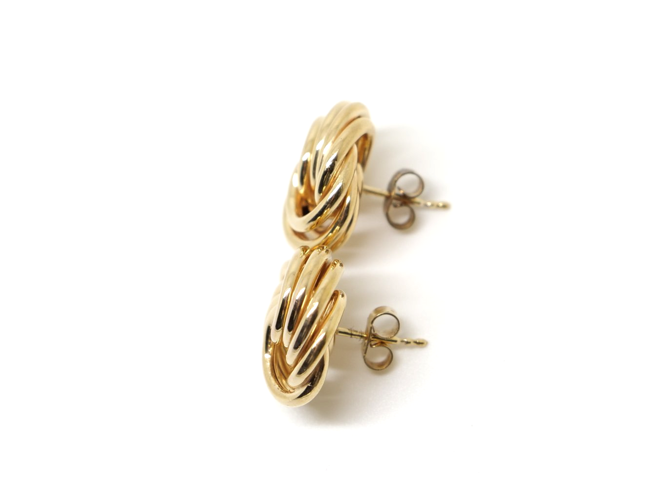 Large vintage 9ct gold swirl design earrings, with posts an 9ct gold butterfly backs.