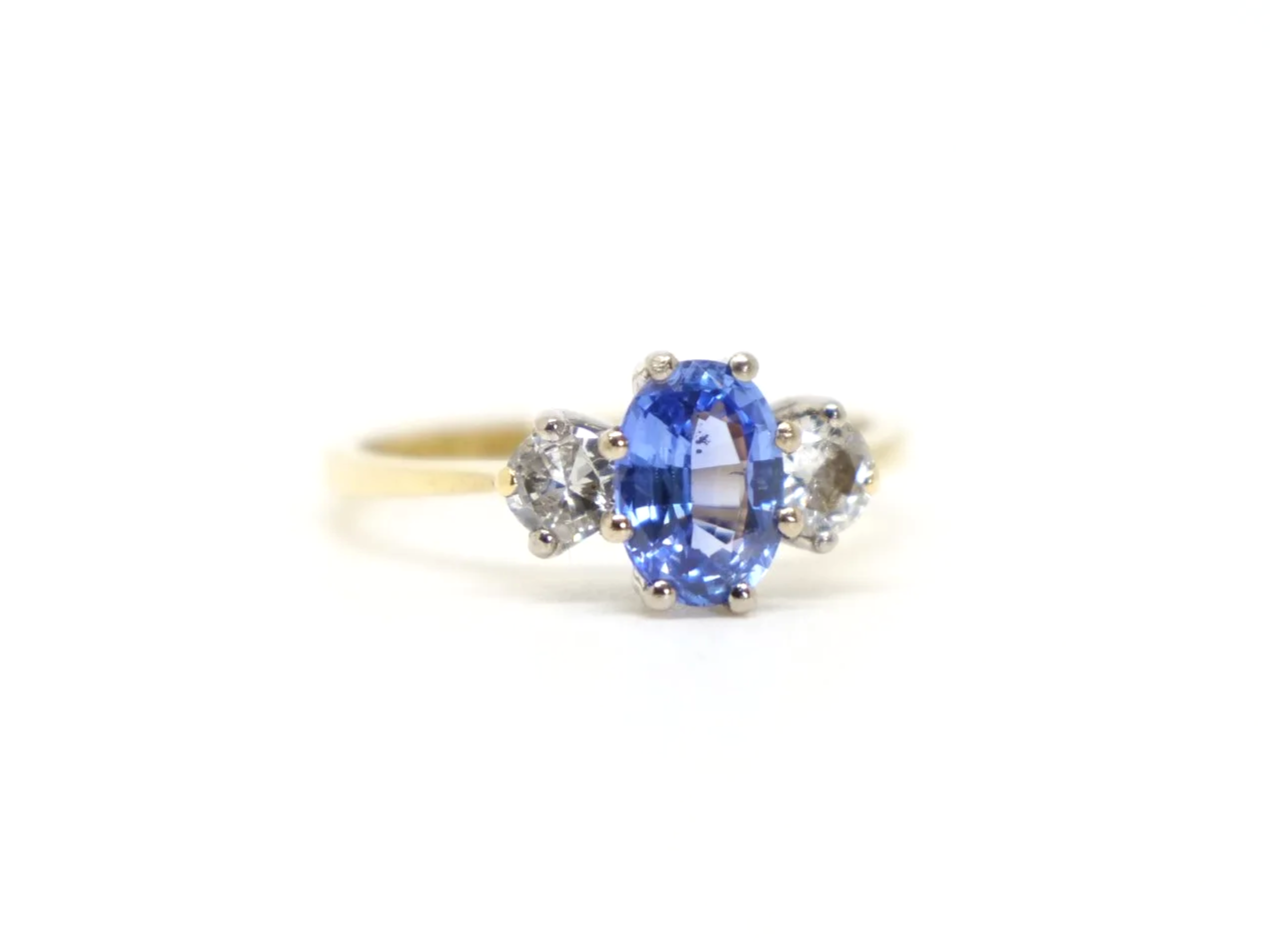 vintage 18ct gold sapphire and diamond three-stone ring