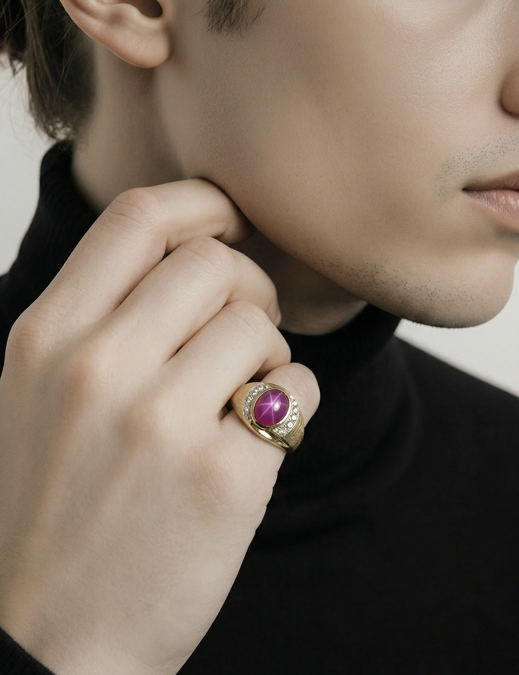 Stunning vintage 18ct gold star ruby and diamond ring, set with a gorgeous star ruby which moves in the light and surrounded by diamonds.