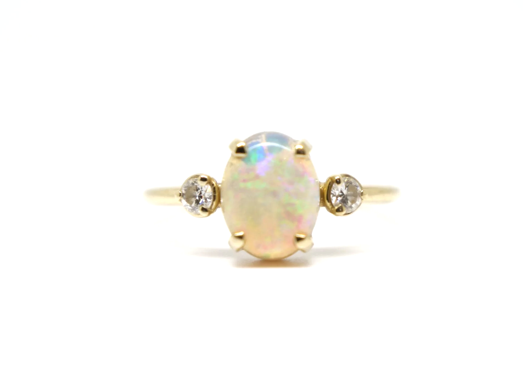 14ct yellow gold opal and diamond trilogy ring