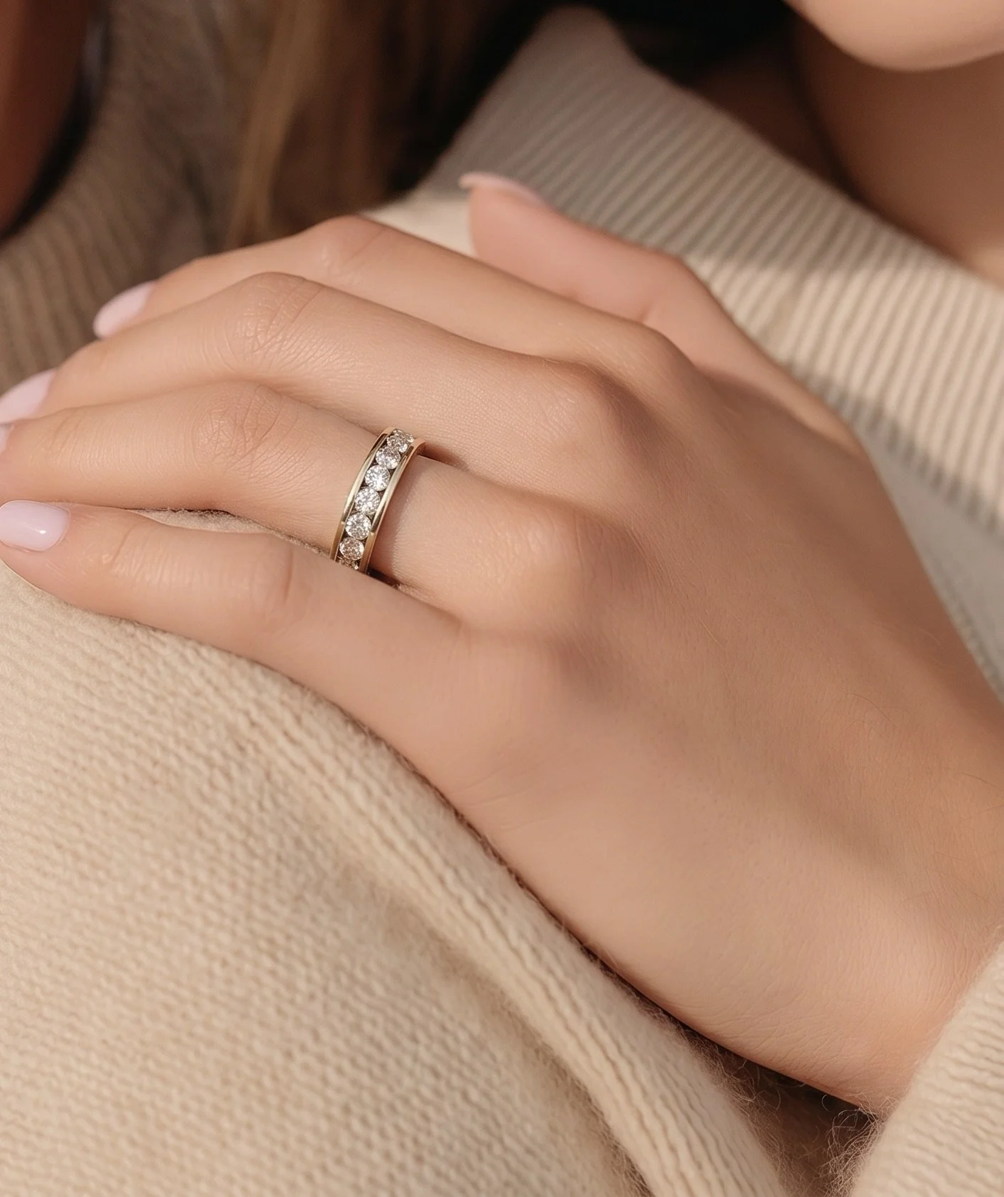Contemporary 18ct yellow gold 1ct diamond half eternity ring
