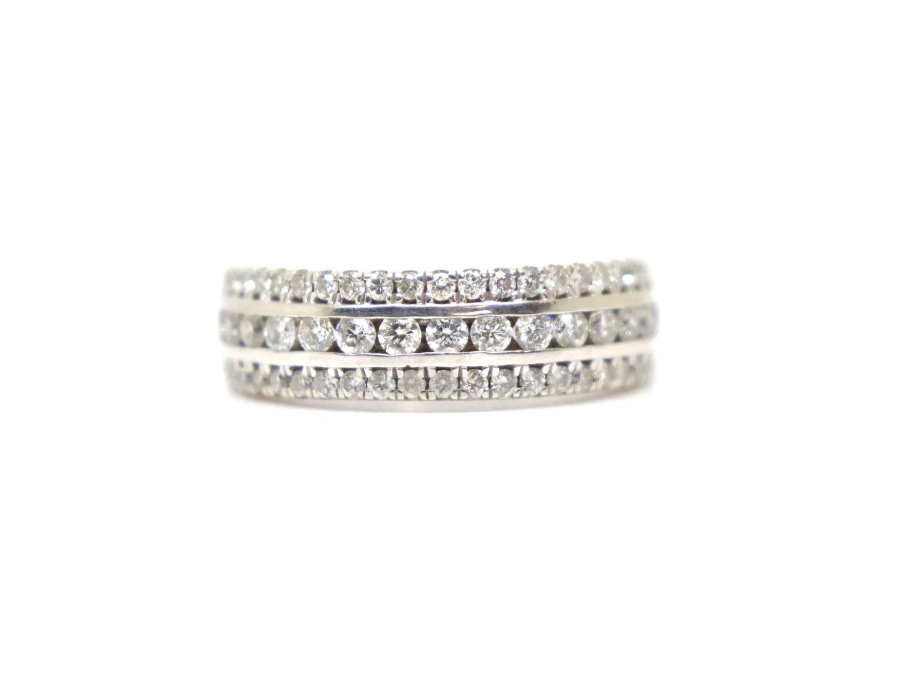 9ct white gold triple row diamond half eternity ring