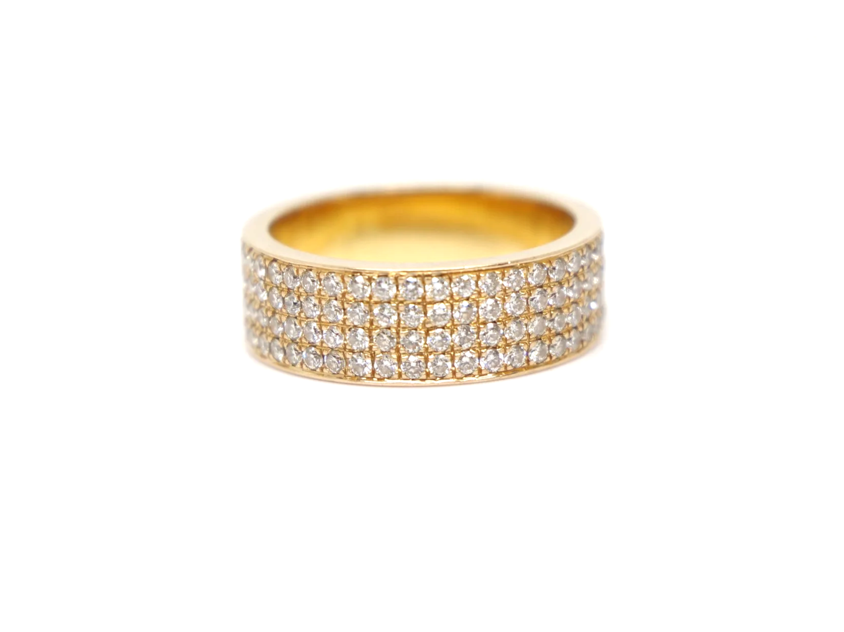 18ct yellow gold full eternity ring set with four continuous rows of round brilliant cut diamonds