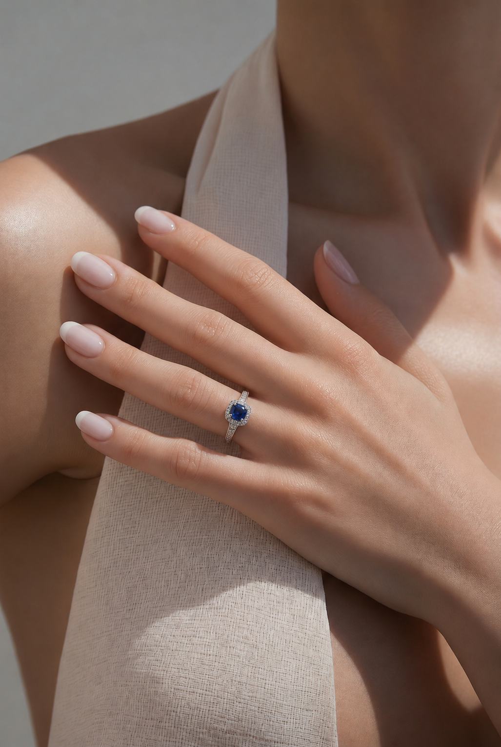 platinum sapphire and diamond halo ring vintage design