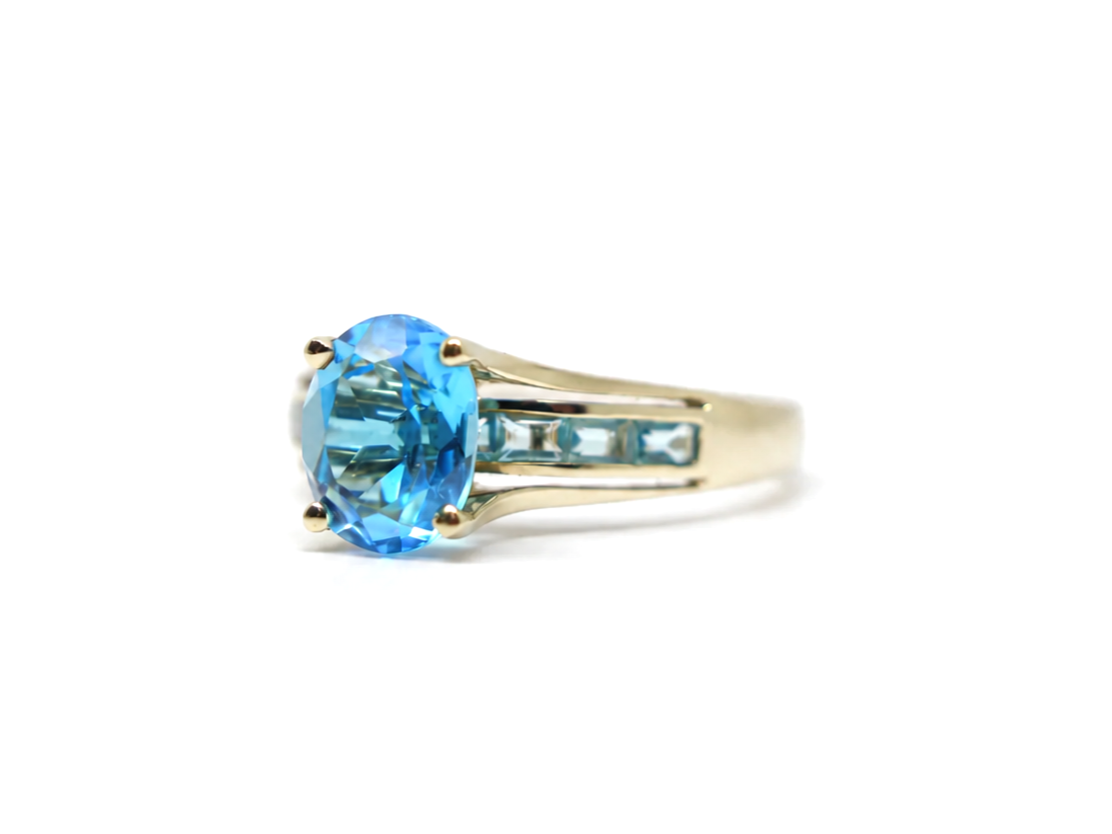 9ct gold blue topaz cocktail ring