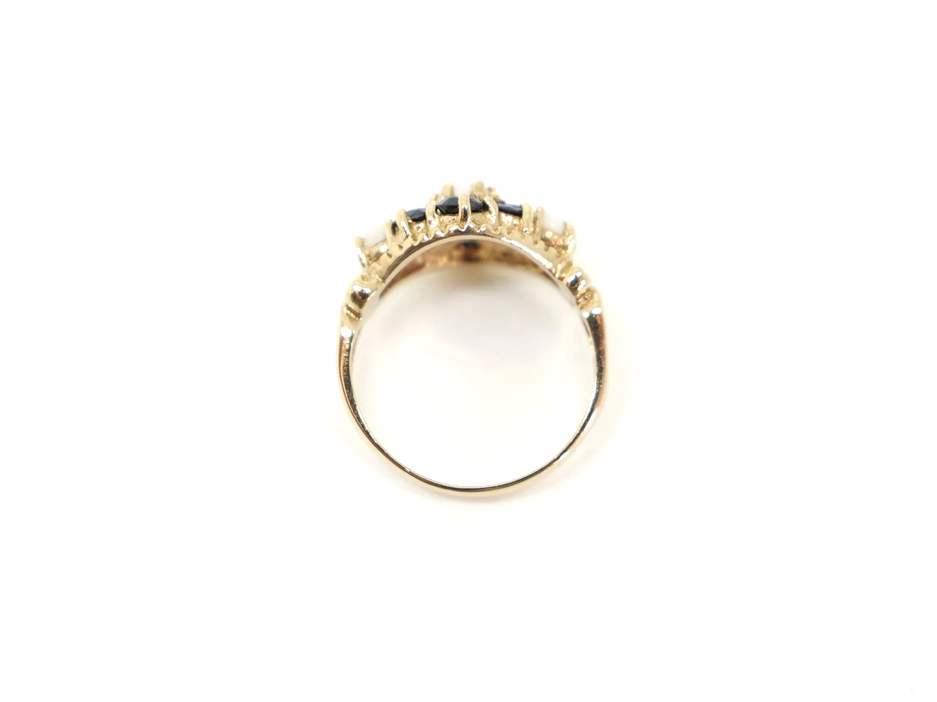 vintage opal and sapphire cluster ring in 9ct yellow gold