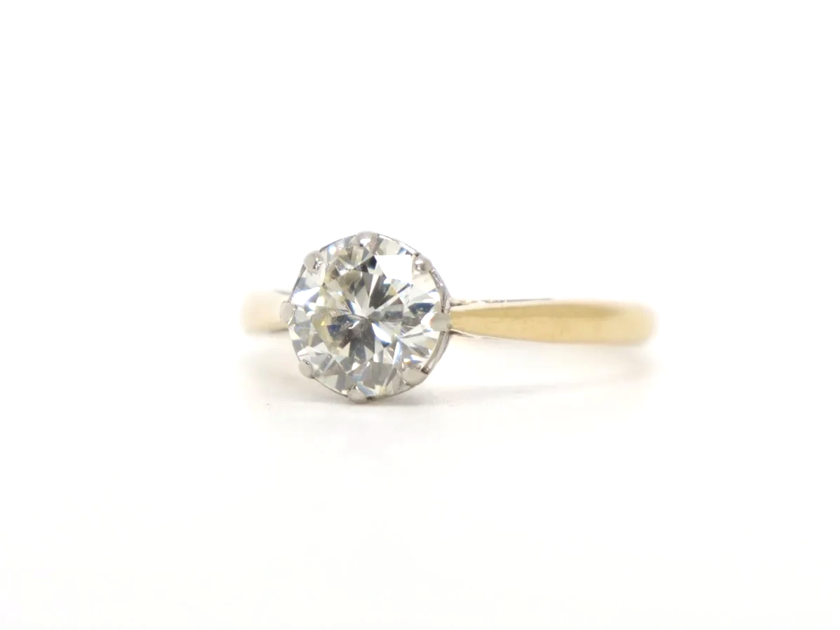 vintage 18ct gold and platinum diamond solitaire ring, round brilliant cut