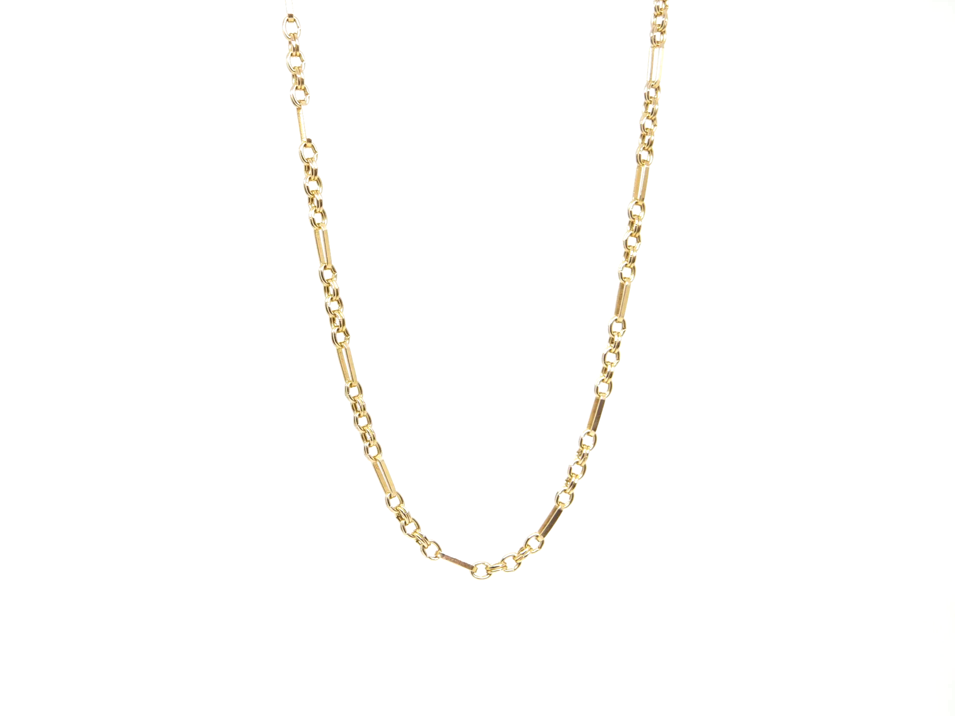 9ct gold Figaro chain with alternating belcher and bar links, 24 inches