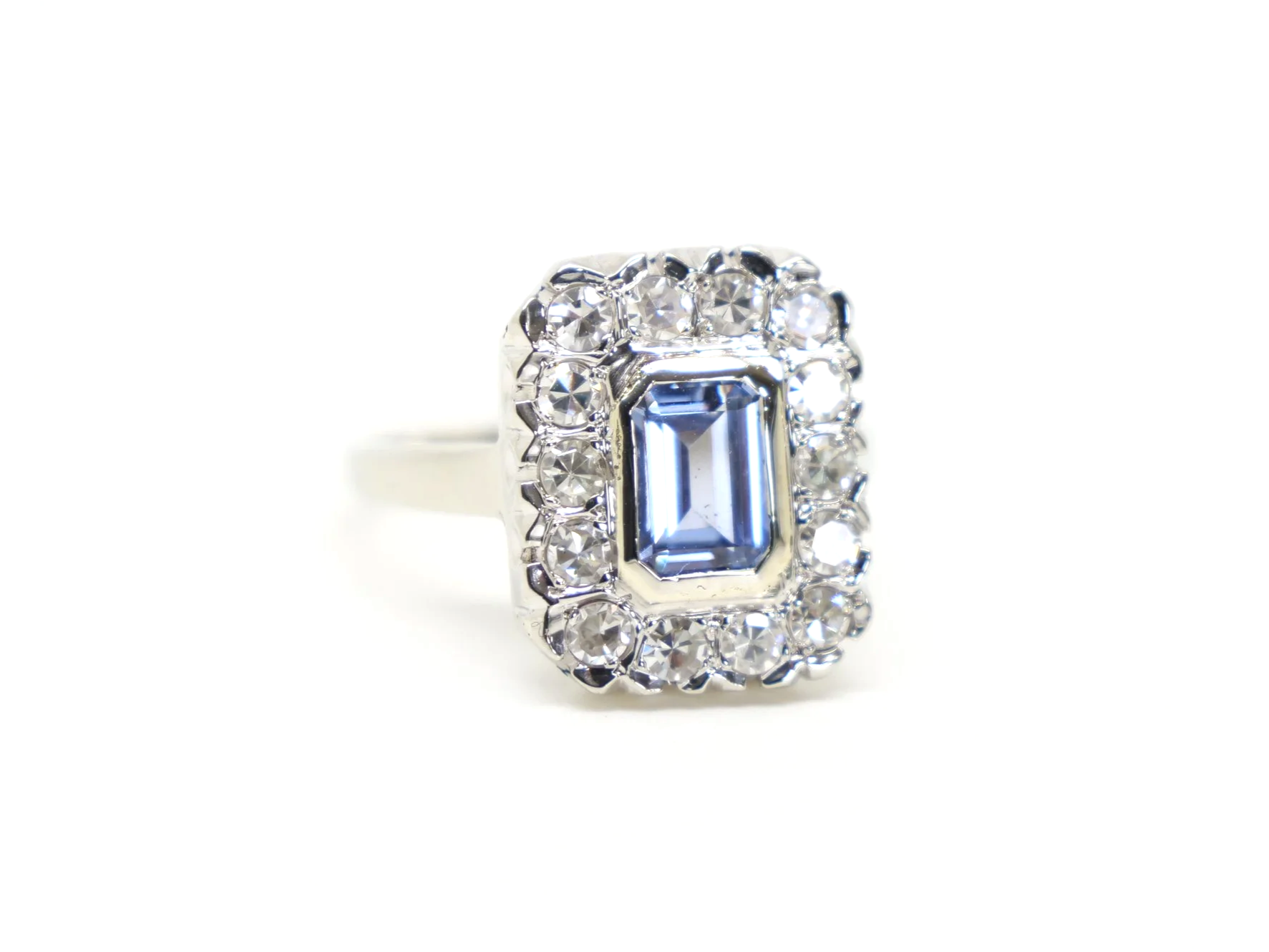 Vintage 14ct white gold sapphire and diamond cluster cocktail ring