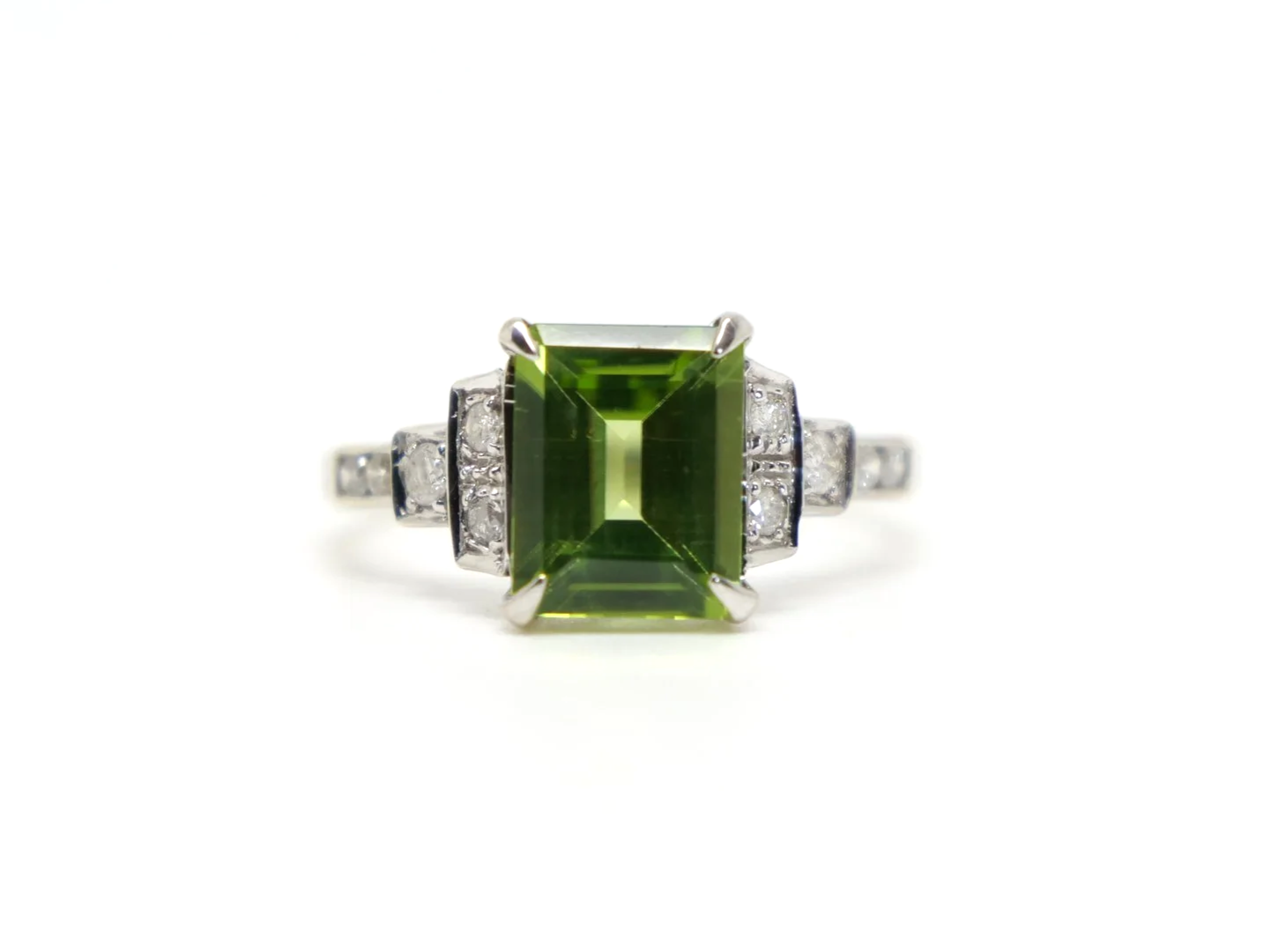 9ct gold peridot and diamond Art Deco style ring