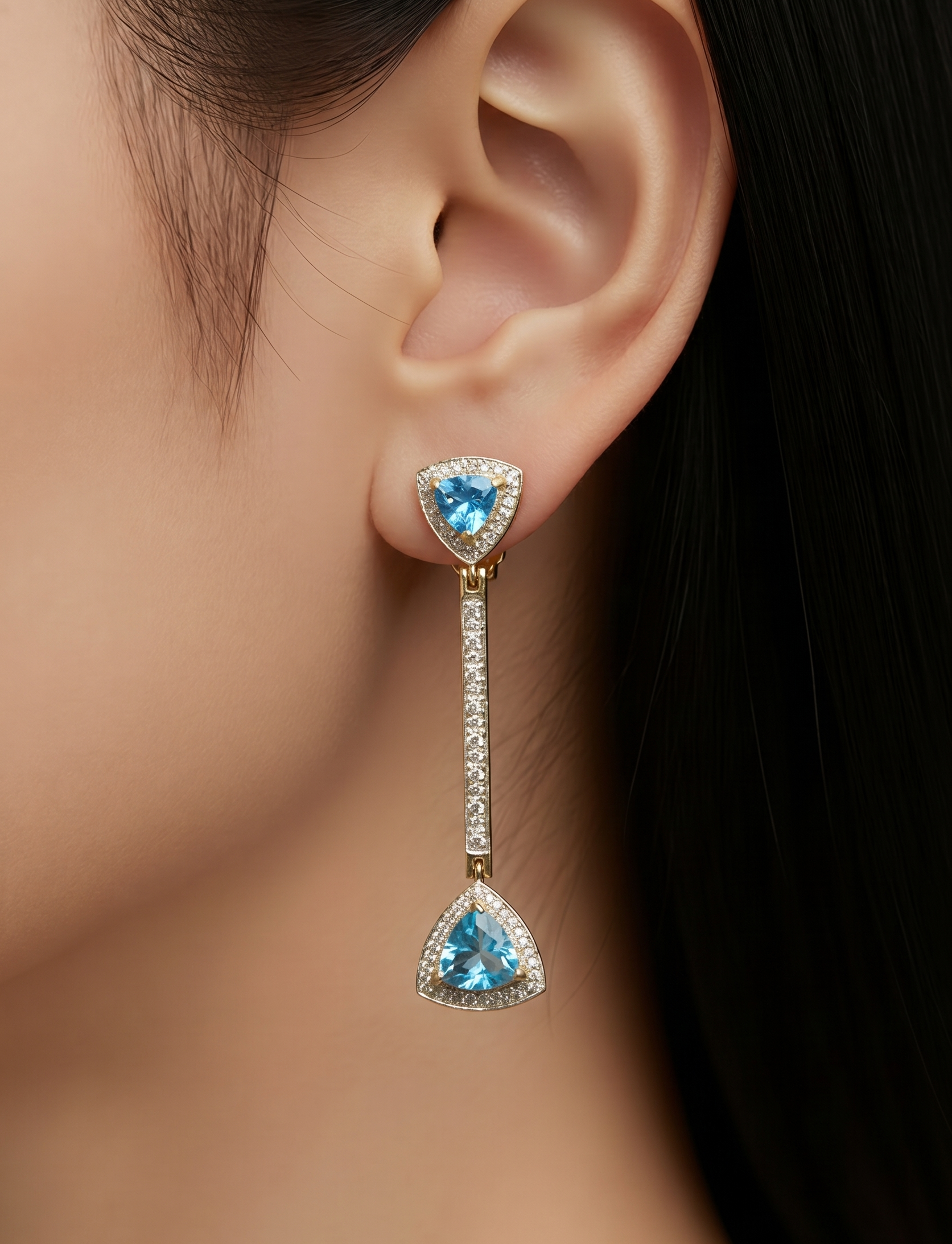9ct blue topaz diamond drop earrings