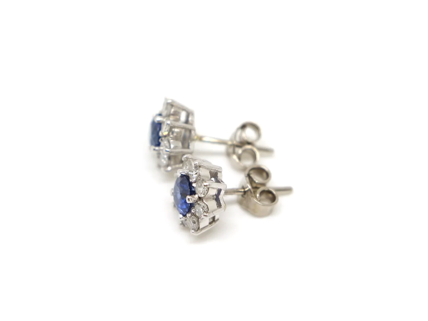 18ct white gold sapphire and diamond cluster stud earrings