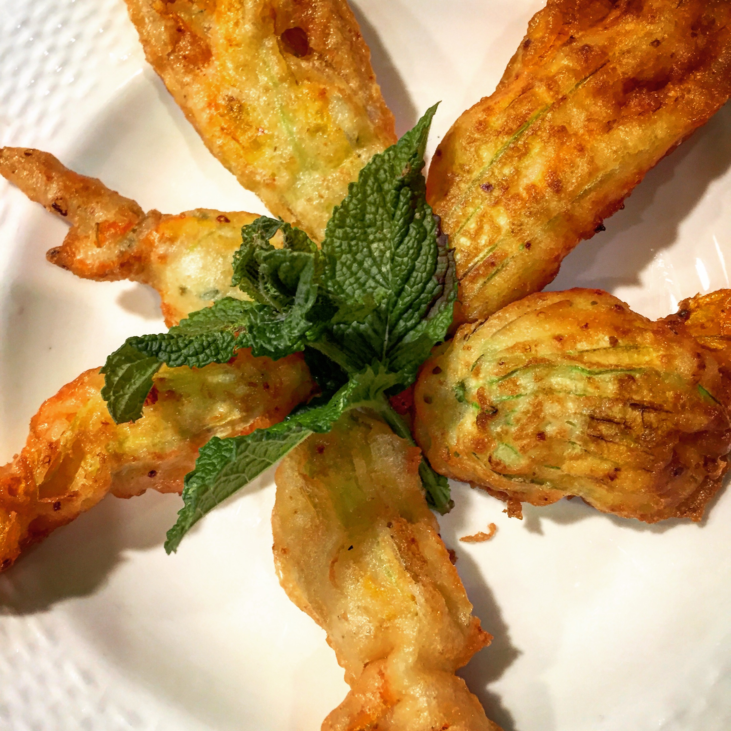 Stuffed Squash Blossoms-Cotija Cheese and Mint, Pan Fried.