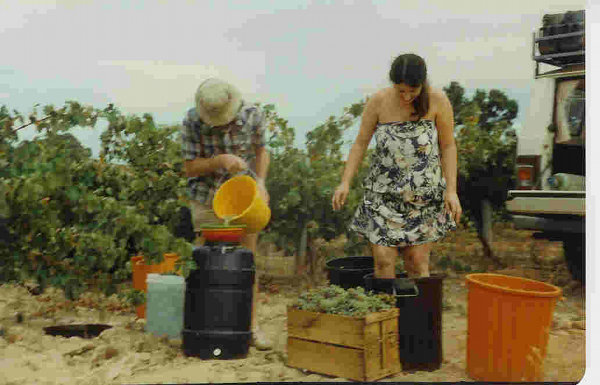 Rhonda and I making Chardonnay on-site, Mudgee 1980.