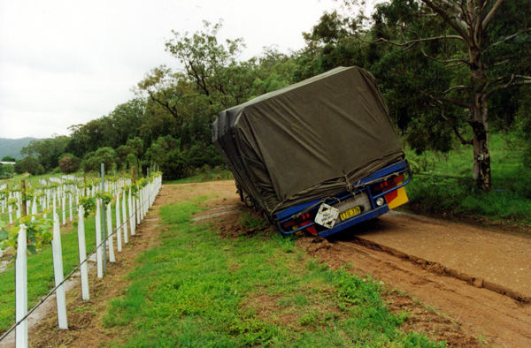 This is a truck full of fruit for pressing with the winery in site after a 4 hour trip from Orange.