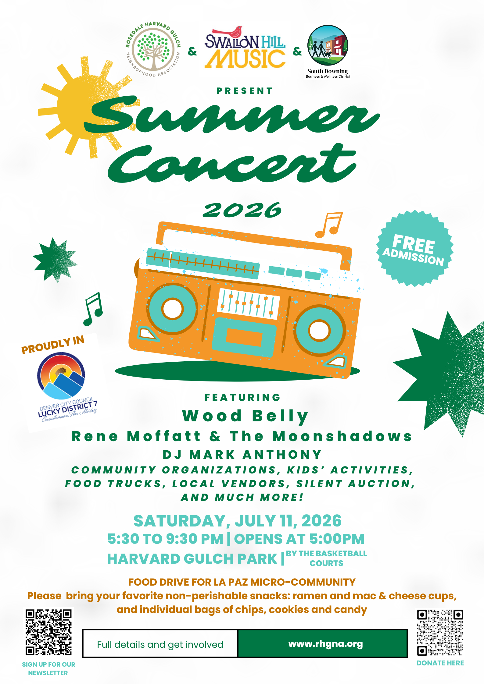Harvard Gulch Summer Concert 2026! In partnership with Swallow Hill Music and South Downing Business and Wellness District