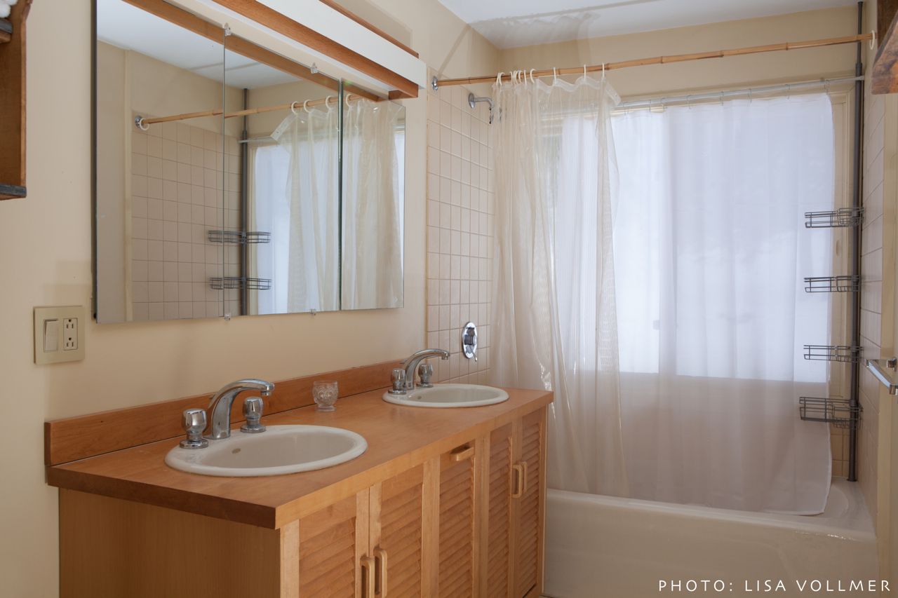 Second floor bathroom with double sinks Race Mountain House