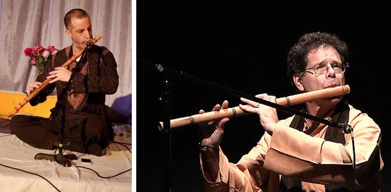 Eric Fraser is an exponent of a unique vocal style of North-Indian flute playing and has been learning intensively through annual trips to Kolkata, India from his guru Pandit Gopal Roy since 2003. Eric's playing rings with authenticity and pure tone, imbibing the soul of Indian classical music. Steve Gorn is a master bamboo flautist and saxophone player. Gorn has performed Indian classical music, jazz and new American music on the bansuri bamboo flute and soprano saxophone in concerts and festivals throughout the world. 