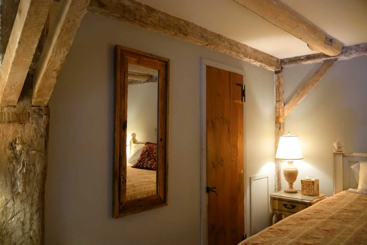 LOCATION: Main Lodge, Ground Level DETAILS: Heavy beam ceiling, cool and spacious. Queen and twin (with trundle), bathroom with tub and shower, private entry, sleeps 4. Dog-friendly. 20’x12’