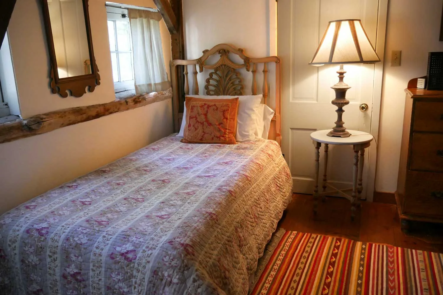 LOCATION: Main Lodge, Ground Level DETAILS: Heavy beam ceiling, cool and spacious. Queen and twin (with trundle), bathroom with tub and shower, private entry, sleeps 4. Dog-friendly. 20’x12’