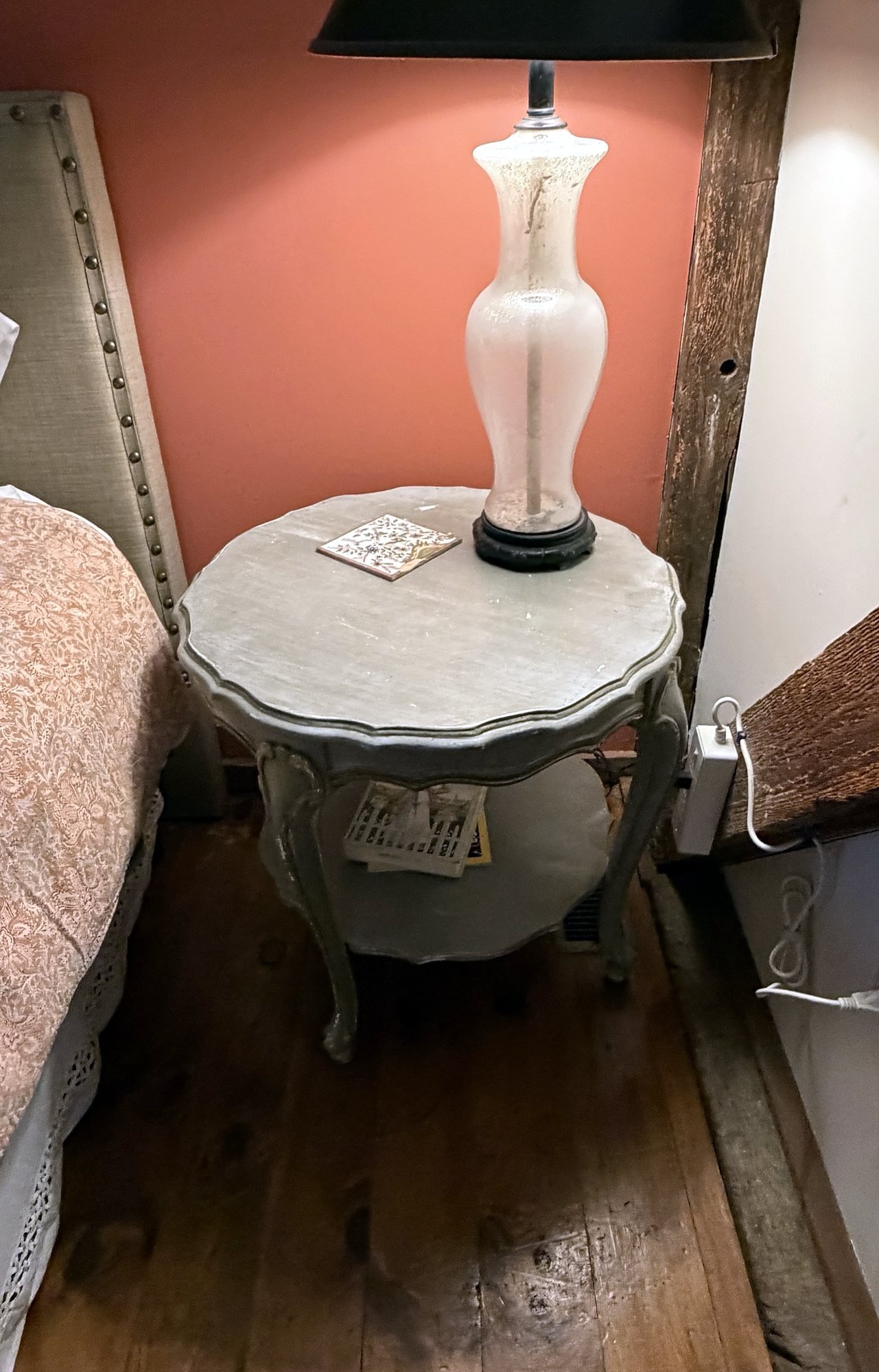 082 Gray-painted French round two-tier table.jpg