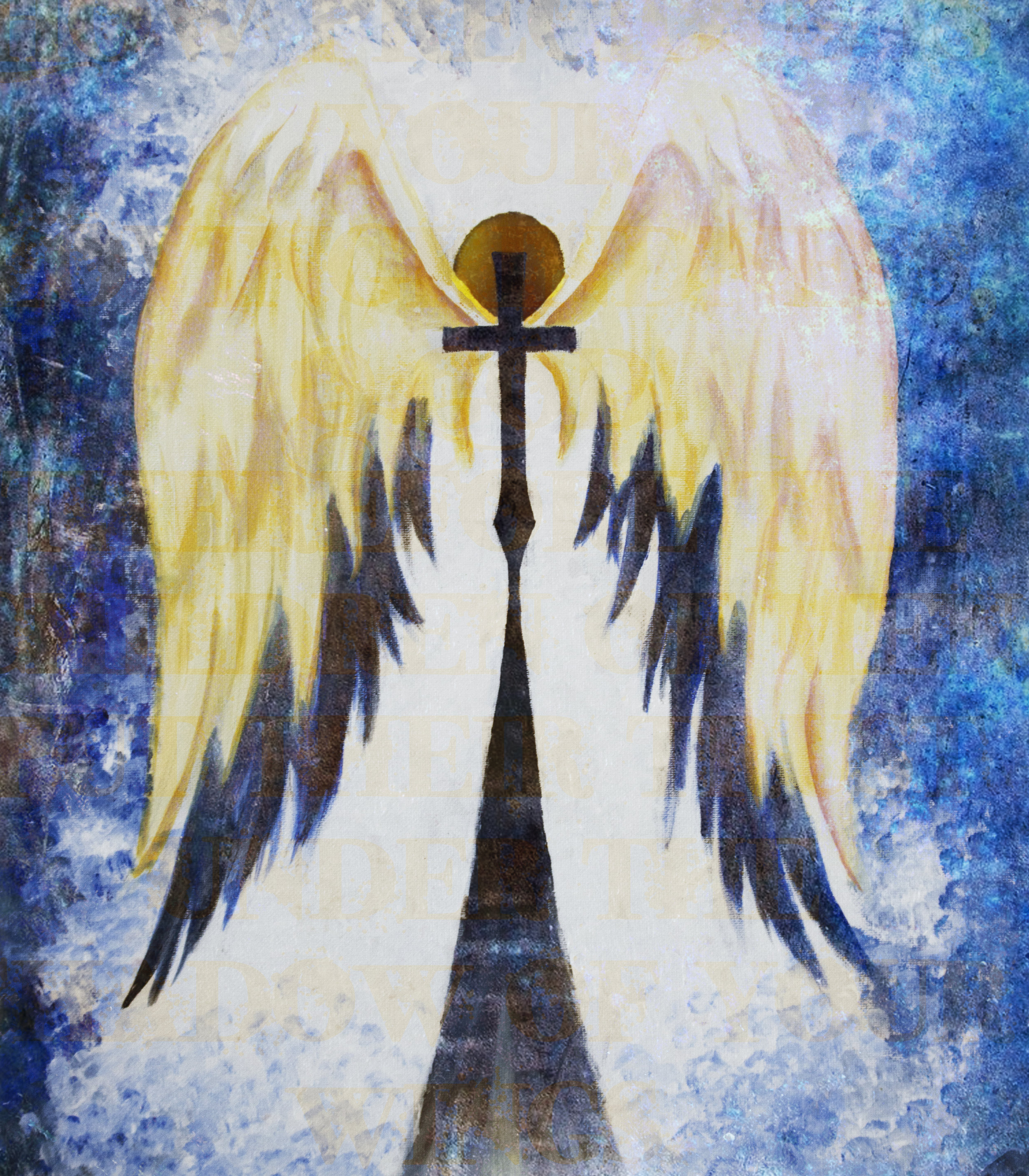 "Psalm 36:7" Acrylic paint on canvas with gold embossing; digitally enhanced 11x14" September 2016