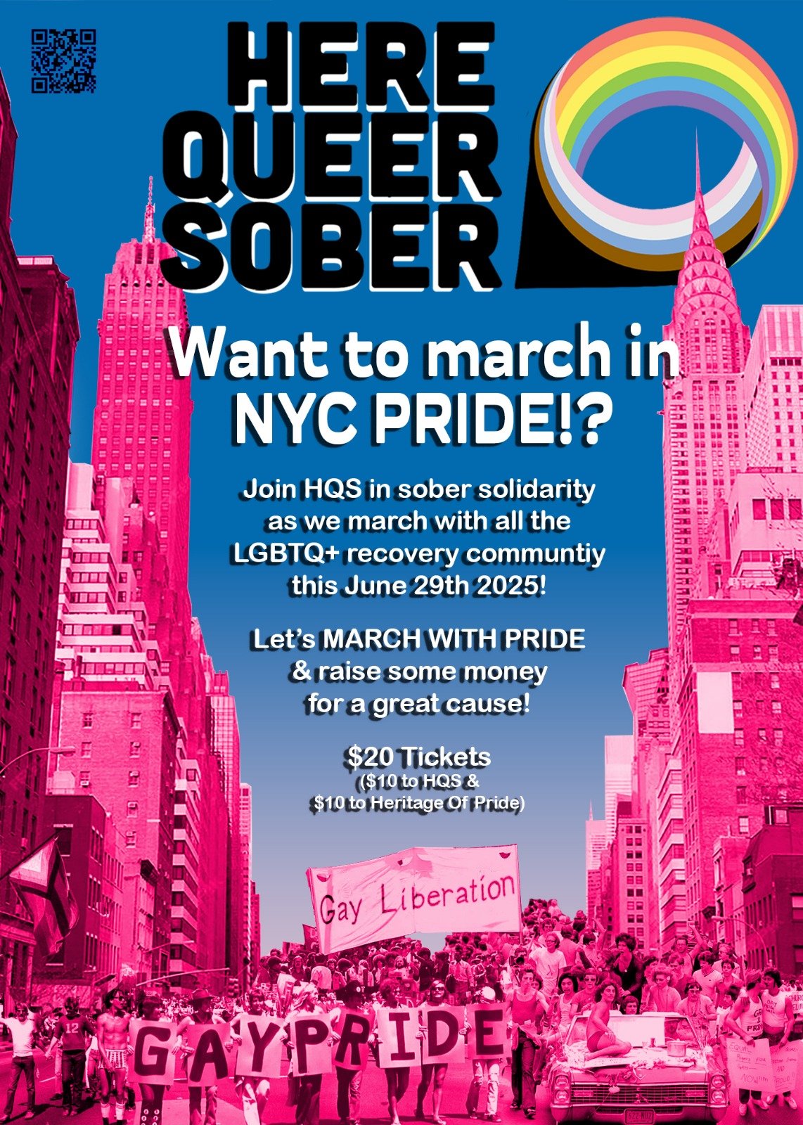 Here Queer Sober Gay Pride 2025 flyer