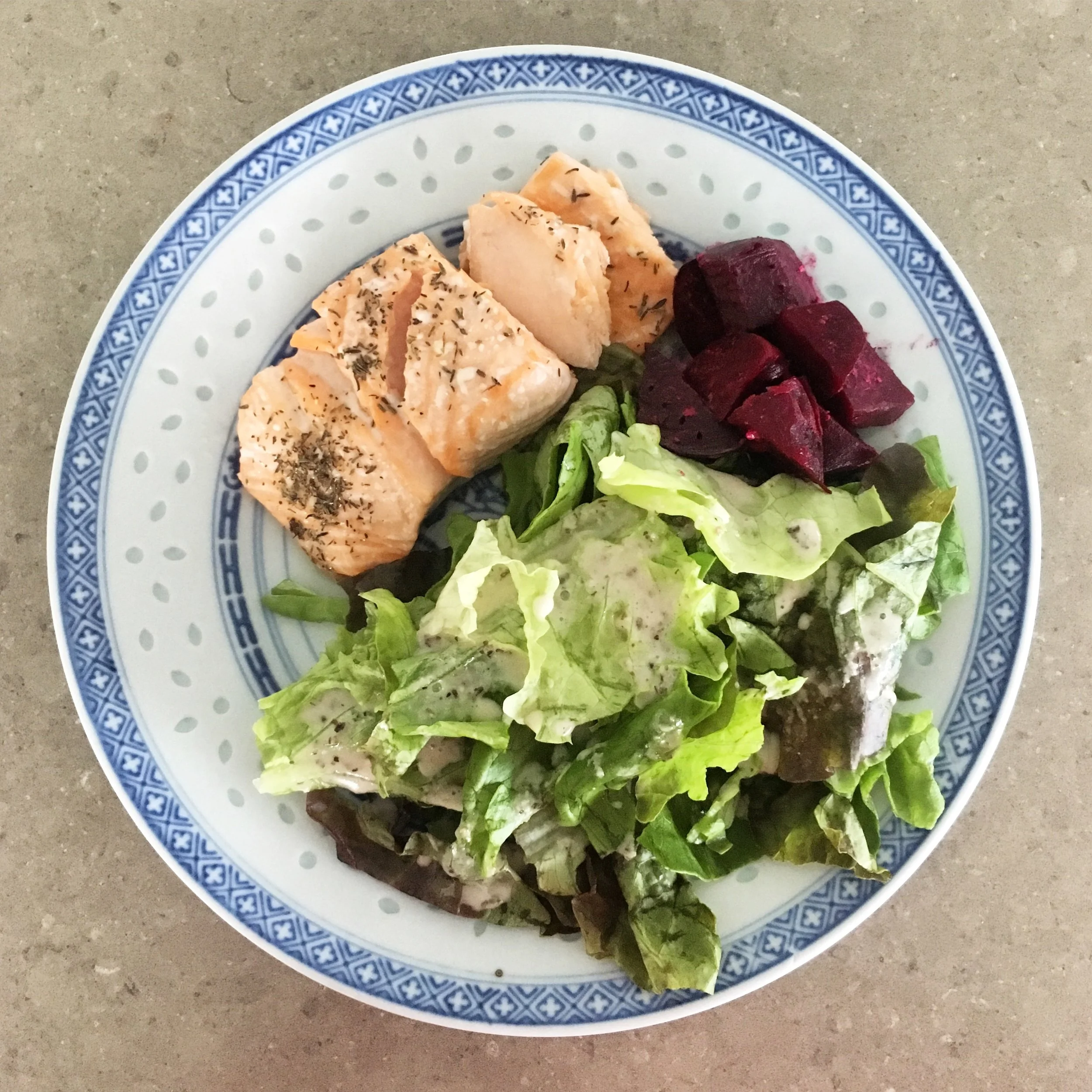 Pictured above with salad and beets