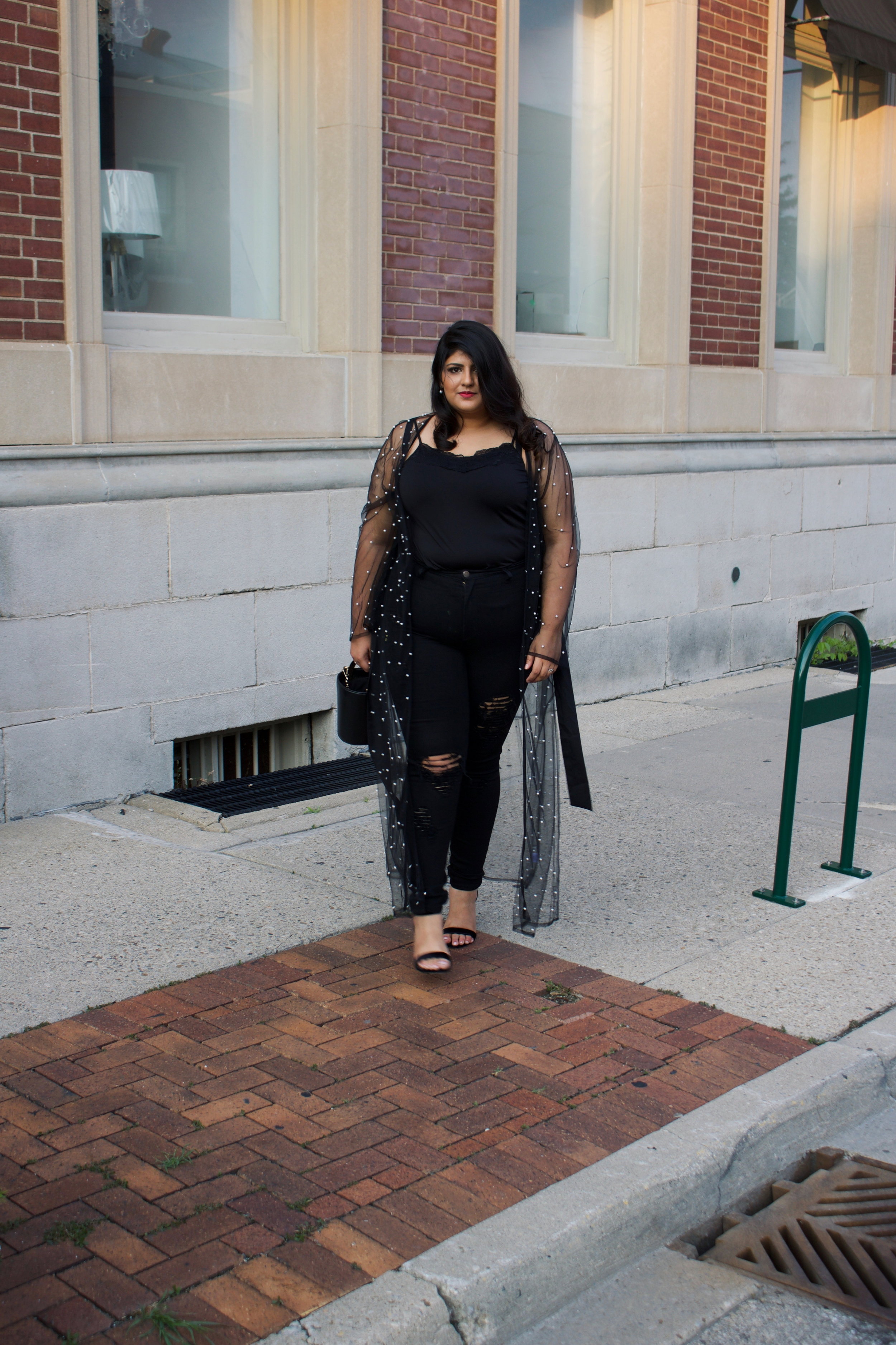 Pearl Mesh Duster with Fashion Nova Curve Jeans — The Prep Gal