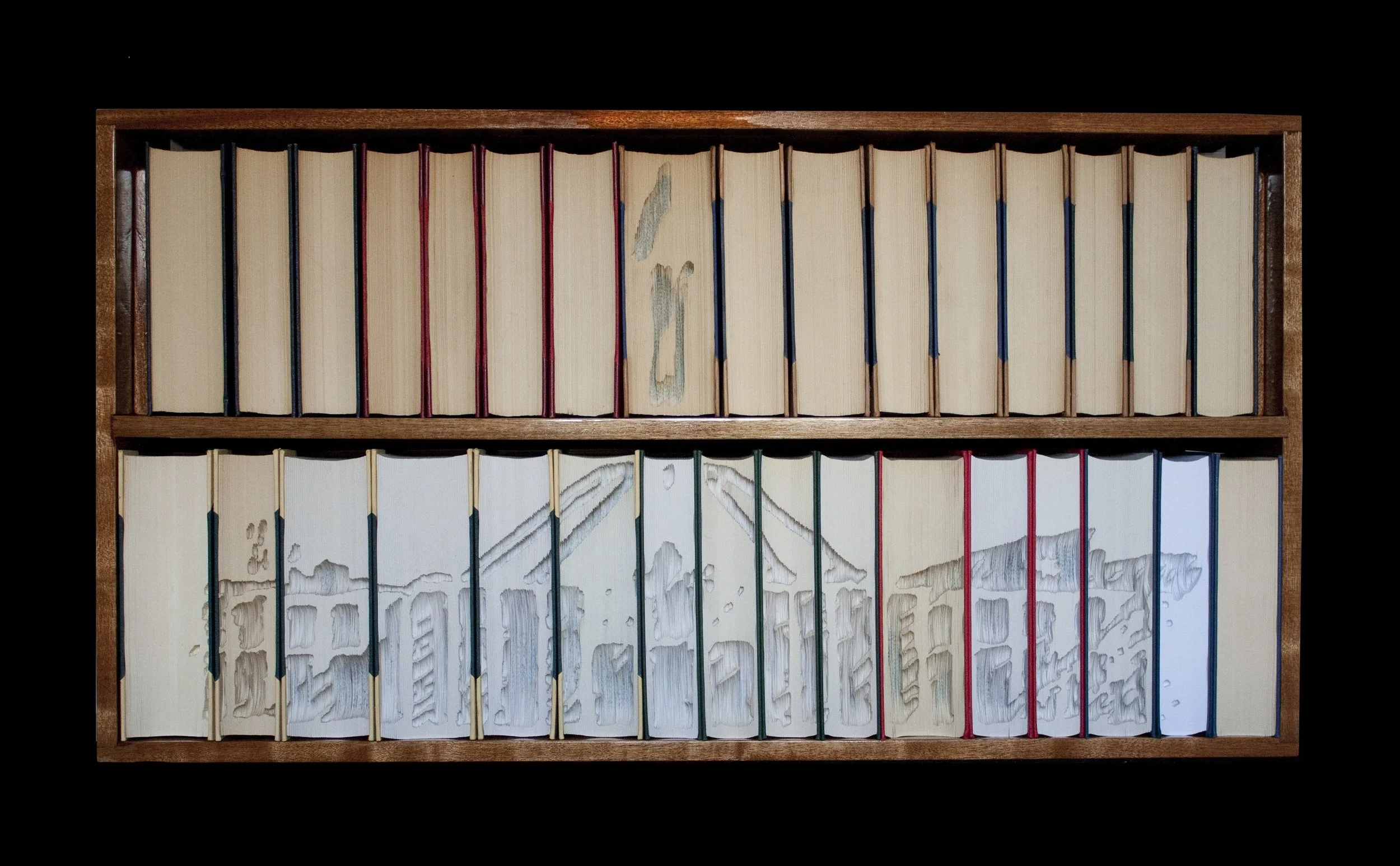 Kylie Stillman 'Parliament House afternoon shadow' 2018Hand-cut books and timber 110 x 55 x 20 cm
