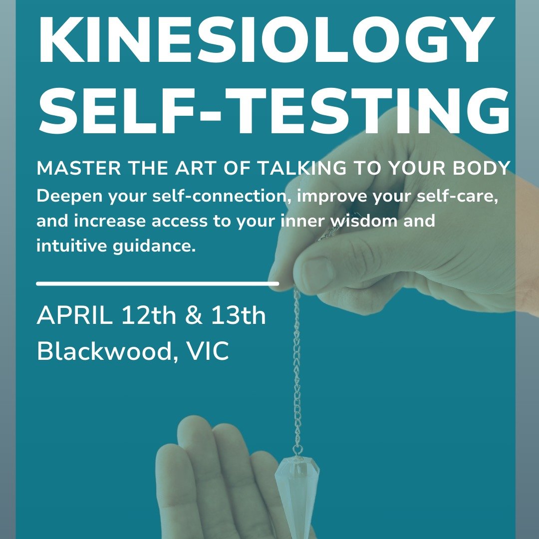 It's here! 🥳🥳 I'm so excited to announce that I have set the dates for a new weekend course:

Kinesiology Self-Testing - 
Master the Art of Talking to Your Body

Saturday April 12th &amp; Sunday April 13th in Blackwood, Victoria

Over the course of