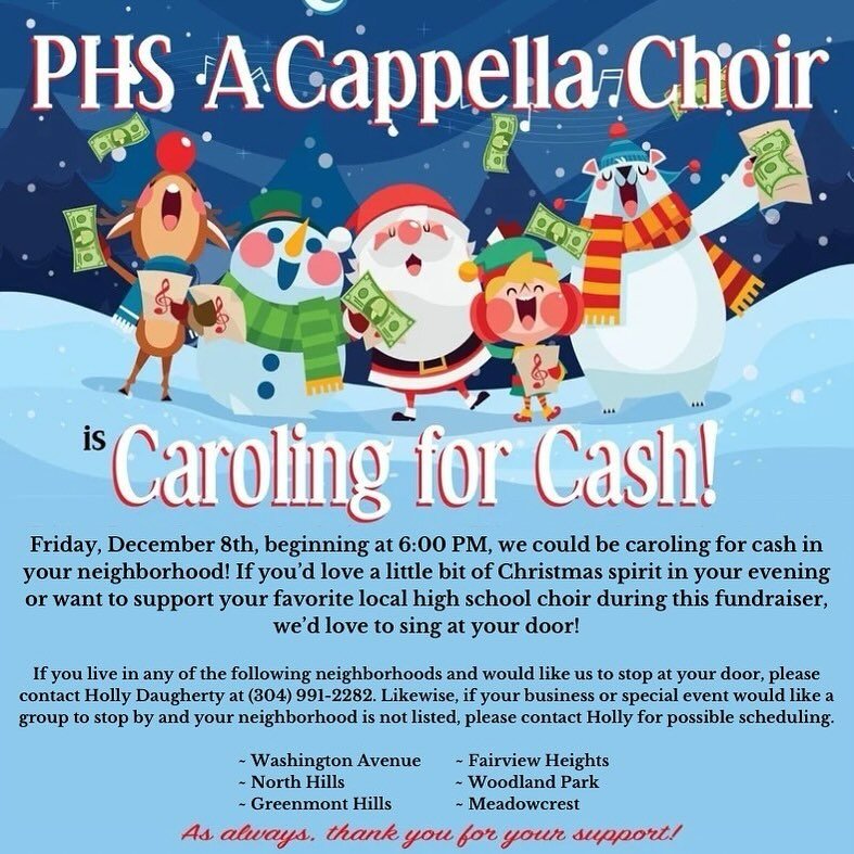 🎄😁Hello! We are caroling for cash and would love to sing for you if you are in these areas. Shoot us a text if you&rsquo;d like us to sing at your door and we will try to make it possible 🎄😁